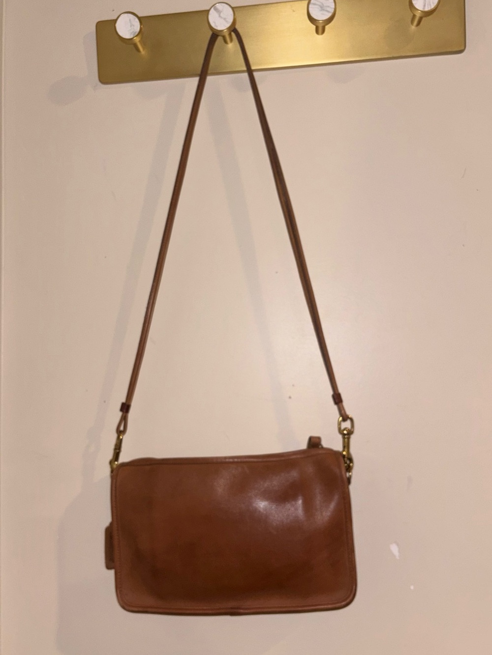 Coach Tan Leather Crossbody with Gold-Tone Hardware